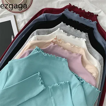 Ezgaga Moterų Marškinėliai Rudenį 2020 korėjos Mados Ins Stiliaus Moterų Atsitiktinis Golfo ilgomis Rankovėmis Visas rungtynes, Megztinis Kietas Viršūnes