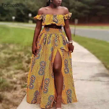 Fadzeco Vasaros Afrikos Suknelės Moterims 2019 Naują Afrikos Drabužius Dashiki Ankara Gėlių Spausdinti Heidi Bazin Vestidos Skraiste Ilga Suknelė
