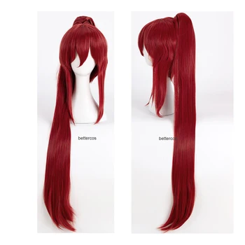 Fairy Tail Erza Scarlet Cosplay Perukai 100cm Ilgio Vyno Raudona Karščiui Atsparių Sintetinių Plaukų Perukas + Perukas Bžūp