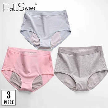 FallSweet 3 vnt/pak ! Plus Size Laikotarpį Kelnaitės Sandarus Menstruacijų Apatinis Trikotažas Moterims Medvilnės Fiziologinių Apatinės Kelnės Aukštu Juosmeniu Panty
