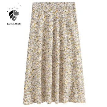 FANSILANEN Gėlių spausdinti ilgas boho vasaros sijonas Moterims, elegantiškas atostogų aukšto juosmens-line sijonas Moterų derliaus paplūdimio maxi sijonai