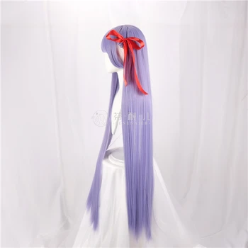 Fate/stay night moterims Matou Sakura cosplay perukas vaidmuo žaisti Matou Sakura violetinė tiesūs ilgi plaukai su raudona bowknot perukas