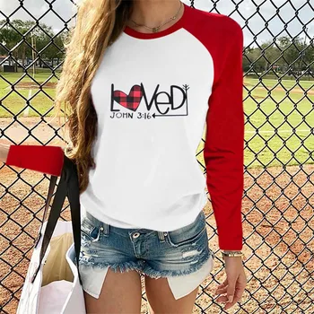 Feitong Harajuku Širdies Spausdinti Marškinėliai Palaidinė Moterims Valentino Dieną Atsitiktinis ilgomis Rankovėmis, O ant Kaklo Širdies formos Moterų Camisetas Mujer