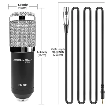 FELYBY BM 800 kondensatoriaus mikrofonas su garso korta ir kamera kompiuterių įrašymo studijoje karaoke 800 mic