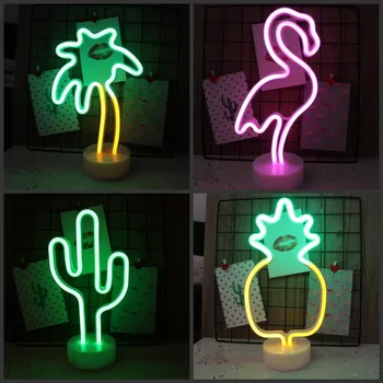 Flamingo Kaktusas Kalėdų Eglutė LED Neon Naktį Šviesa Bazės USB Ir Baterijos stalinės Lempos, Vaikų Kambarys, Švenčių Dovanos