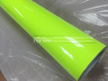 Fluorescencinės Geltonos spalvos Automobilių lipdukas su oro burbuliukų liuminescencinės wrap filmas su dydis:20CM/30CM/40CM/50CM/60CMX152CM/DAUG