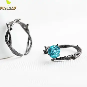 Flyleaf 925 Sterling Silver Blue Rose Filialas Žiedai Moterims Aukštos Kokybės Mados Fine Jewelry asmenybės Femme Atviras Žiedas