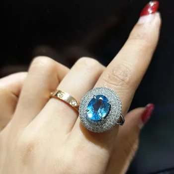 FLZB , Baby blue topazas vakarienę žiedas 925 sterlingas sidabro su 18k baltu auksu gražus žavinga dizaino papuošalų laimingas žiedas