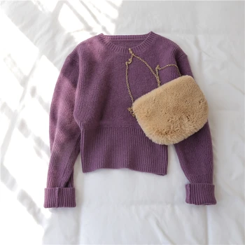 FMFSSOM Rudens Žiemos 2020 Naujas Saldus Moterų Megztinis O Kaklo Visą Megzti Kietas Laisvas Megztinis Lady Megztinis