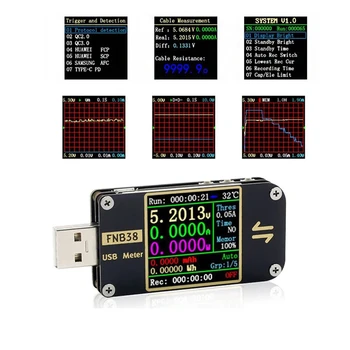 FNB38 1,4 colio Srovės voltmetras USB Testeris QC4+ PD3.0 2.0 PGS Greito Įkrovimo Protokolo Talpa Testeris 5A 5V (12V 24V sukelti