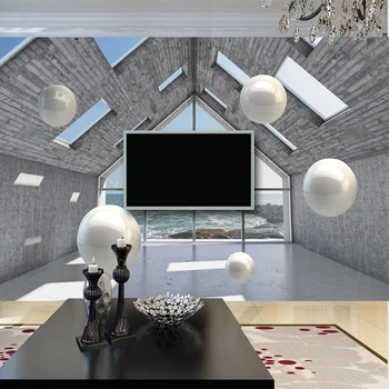 Foto Tapetai 3D Architektūros Erdvė Dekoracijos Stereo Srityje Freskomis, Gyvenamasis Kambarys su Sofa-lova, TV Foną, Sienos Lipnios Etiketės