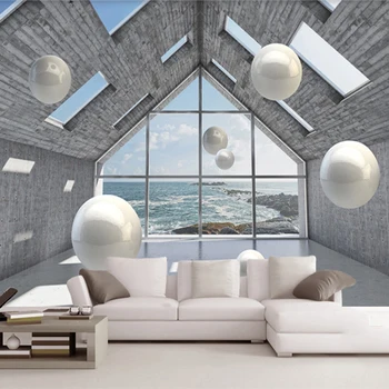 Foto Tapetai 3D Architektūros Erdvė Dekoracijos Stereo Srityje Freskomis, Gyvenamasis Kambarys su Sofa-lova, TV Foną, Sienos Lipnios Etiketės