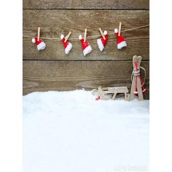 Fotografija Backdrops Medinės Lentos, Sienos sniego Linksmų Kalėdų Kepurės rogės Photo Booth Baby Nuotrauka Fone Studija rekvizitai