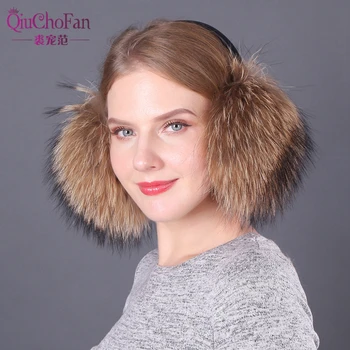 Fox Fur Earmuffs Moterų Naują iki 2017 m. Šilta Natūralaus Kailio Pompom Earmuffs Puikus Earlap Originali Kailio Pliušinis Ausies apsauginės ausinės rusijos Žiema