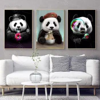 Frameless Drobės Tapybos Mielas Animacinių filmų, Plakatų ir grafikos Panda Gyvūnai, Kūdikio Kambario Sienos Meno Nuotraukas, Vaikų Kambario Dekoravimas