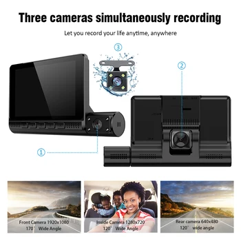 Full HD 1080p Automobilių DVR Brūkšnys Kamera 3 Objektyvo Vaizdo įrašymo Cam 4.0 Colių Didelis Jutiklinis Ekranas, Naktinio Matymo Infraraudonųjų spindulių Diktofonas Dashcam