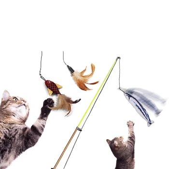 Funny Cat Kitten Stick Plunksnų Žuvų Kibinimas Lazdelė Vielos Chaser Interaktyvus Žaislas Žaisti Pet Žaislas Modeliavimas Skriemulys Meškere Katė Žaislas