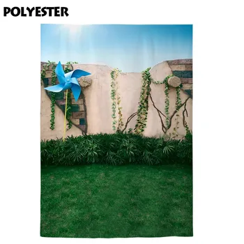 Funnytree foto fonas fonas mėlynas dangus vejos popieriaus vėjo malūnas vynuogių augalų lapai akmens vaikų fotografijos studijoje photophone
