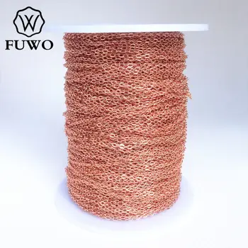 FUWO 10Meter Aukštos Kokybės Rose Gold Filled Žalvario, Grandinės, Didmeninė Mados Anti Apjuodinti Lituojamas 1.5*2 mm Ovalo formos Plokščia Viela Grandinės NC06
