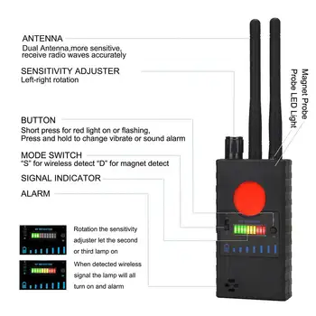 G528 Multi-funkcija Dual antenos Anti-spy Detektoriumi, vaizdo Kameros GSM Garso Klaidą Finder GPS Signalo Objektyvas RF Tracker-Aptikti Belaidę
