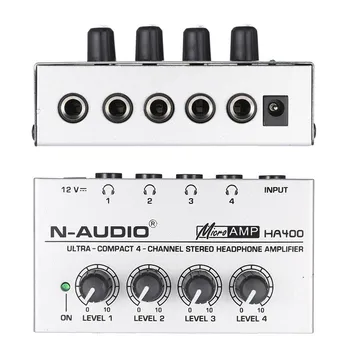 Galia HA400 Ausinių Stiprintuvą, 4 Kanalų, Mini Audio Stereo su Maitinimo Adapteris, skirtas Muzikos maišytuvas įrašų studijoje stebėti