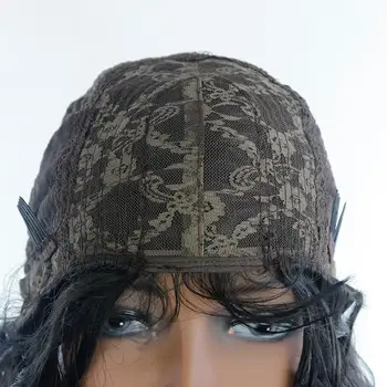 Gamtos Vidurį Trumpas Bob Supjaustyti Perukai Juodos Spalvos korpusas Banga Perukai Žmogaus Plaukai natūraliai atrodančius Aparatas Wig Moterims