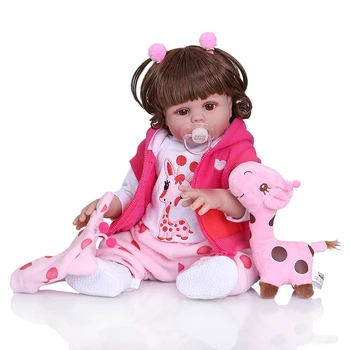 Garbanotas plaukų 49CM bebe lėlės reborn bamblys mergina lėlės rožinė suknelė viso kūno minkštas silikoninis realistinis kūdikių Vonios žaislas vandeniui