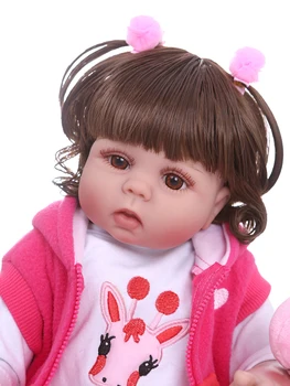 Garbanotas plaukų 49CM bebe lėlės reborn bamblys mergina lėlės rožinė suknelė viso kūno minkštas silikoninis realistinis kūdikių Vonios žaislas vandeniui