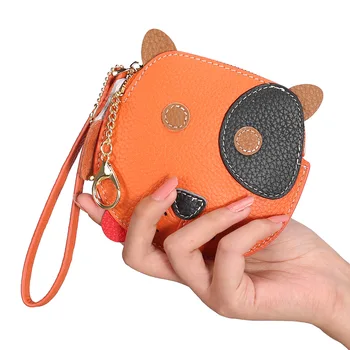 Garsaus Prekės ženklo Juokingas Mielas Šuniukas natūralios Odos moteriški Mini Monetų Piniginė su Keychain 