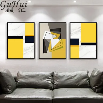 Geltona juoda abstrakčių geometrinių drobės tapybai šiuolaikinio gyvenimo kambario restoranas sienų apdaila prieškambaryje sienos nuotrauka plakatas