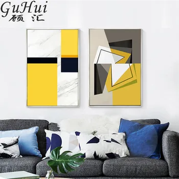 Geltona juoda abstrakčių geometrinių drobės tapybai šiuolaikinio gyvenimo kambario restoranas sienų apdaila prieškambaryje sienos nuotrauka plakatas