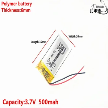 Geras Qulity 3.7 V,500mAH,602035 Polimeras ličio jonų / Li-ion baterija ŽAISLŲ,CENTRINIS BANKAS,GPS,mp3,mp4