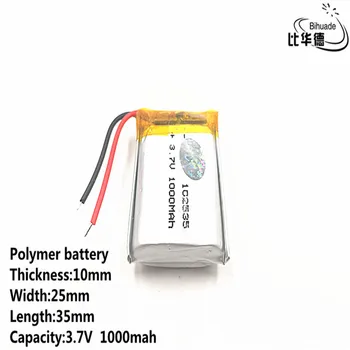 Geras Qulity Litro energijos baterija 3.7 V,1000mAH 102535 Polimeras ličio jonų / Li-ion baterija tablet pc BANKAS,GPS,mp3,mp4