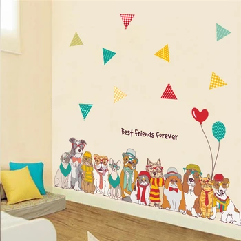 Geriausi draugai amžinai šunys sienų lipdukai vaikams kambariai namų dekoro animacinių filmų gyvūnų sienos lipdukai pvc jam prilygintą išsilavinimą meno 60*90cm plakatai