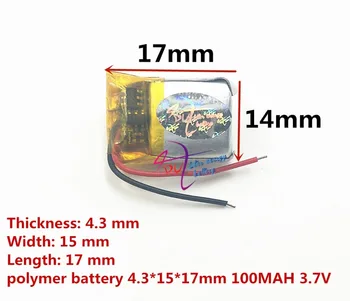 Geriausia akumuliatoriaus prekės 3,7 V ličio polimero baterija 431517 MP3 smart žiūrėti 100mAH 