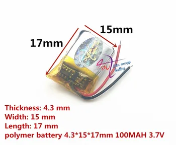 Geriausia akumuliatoriaus prekės 3,7 V ličio polimero baterija 431517 MP3 smart žiūrėti 100mAH 