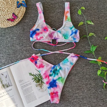 GNIM Tvarstis Bikini maudymosi Kostiumėliai Moterims 2020 Seksualus Retro Spausdinti Moterų maudymosi kostiumėlį Dviejų dalių Vasaros Paplūdimio Aukštos Sumažinti Bather Kostiumas Biquini