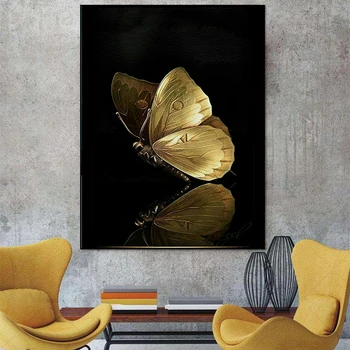 Golden Butterfly Drobės Tapybos Abstrakčiai Plakatus Spausdina Quadros Sienos Paveiksl, Papuošalai Kambarį Namų Dekoro Cuadros