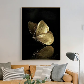 Golden Butterfly Drobės Tapybos Abstrakčiai Plakatus Spausdina Quadros Sienos Paveiksl, Papuošalai Kambarį Namų Dekoro Cuadros