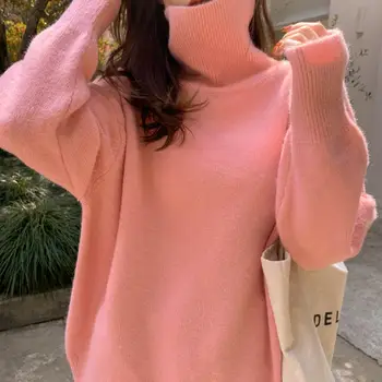 Golfo megztinis moterų žiemą storas ir purus išorinis dėvėti tingus stiliaus korėjos studentų dėvėti užsienio stiliaus bazės megztinis viršų