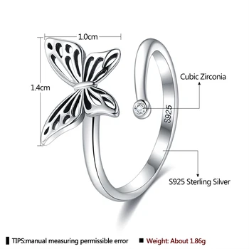GOMAYA 925 Sterlingas Sidabro ažūrinės figūrinių Drugelis Žiedų Moterų Kubinis Cirkonis Sidabro Reguliuojamas Žiedo Vestuvių Papuošalai Naują Atvykimo