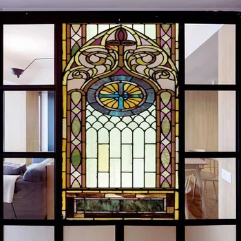 Gothic Rose Langų plėvelė Stiklo Filmų Matinio stiklo Tamsintas Netikras Langas su Kryžiaus Bažnyčia Lipdukas Stilius gali padaryti pasirinktinis dydis