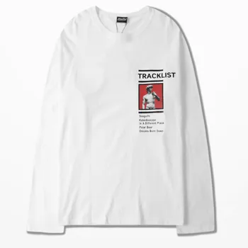 Gotikos Laiškas Spausdinti Marškinėliai Ilgomis Rankovėmis Vyrams, Kanye West Viršuje Tee Gatvės Hip-Hop Mados Oranžinės Spalvos Marškinėliai Homme Dydis