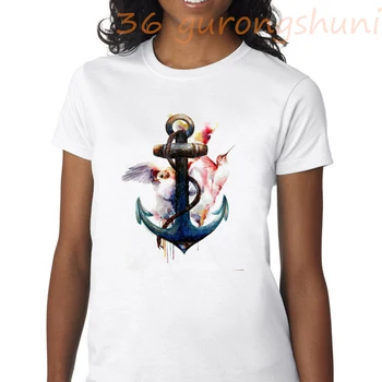 Gotikos vasaros viršūnes marškinėlius harajuku piratų valtis t-shirt laivo inkaras vintage marškinėliai moterims kawaii 90s drabužius vogue 