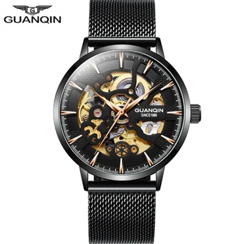 Guanqin Verslo Automatinis laikrodis Vyrams, Mechaninė Skeletas Judėjimo Laikrodis Prabanga Top Brand Vandeniui Žiūrėti relogio masculino