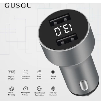GUSGU Dvigubas USB Automobilinis Įkroviklis Su LED Skaitmeninis Ekranas, Metalo Automobilinis Įkroviklis, Mobiliųjų Telefonų 3.1 USB Automobilinis-kroviklis Adapteris, skirtas 