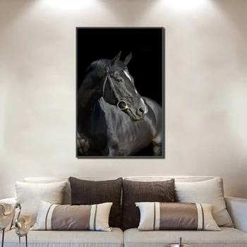 Gyvūnų Tapybos Black Horse Plakatai Ir Spausdina Sienos Nuotrauka Už Kambarį Sienos Meno Apdailos Drobė, Tapyba