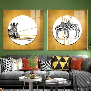 Gyvūnų Zebra Golden Plakatas Drobė Spausdinti Tapybos Sienos Meno Kambarį Namo Apdaila