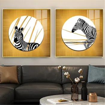Gyvūnų Zebra Golden Plakatas Drobė Spausdinti Tapybos Sienos Meno Kambarį Namo Apdaila