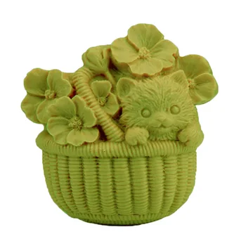 Gėlių Katė Bambuko Krepšelį Silikono Minkštas Muilas 3D Torto Formą Keksiukų Želė Saldainiai, Šokoladas Apdailos Kepimo Įrankis Formų H438